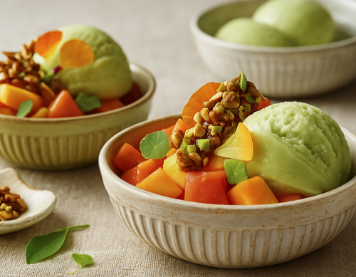 Papaya y mango con helado